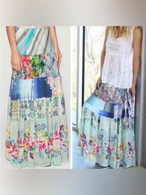 Johnny Was Sundance Mercardo Silk Patchwork Maxi Skirt Like New 1X